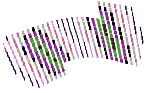 Panelization study — color distribution on the curved envelope